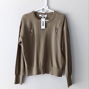 New DKNY Knit Sweater Long-Sleeved Zipper Light Fatigue Army Green Medium